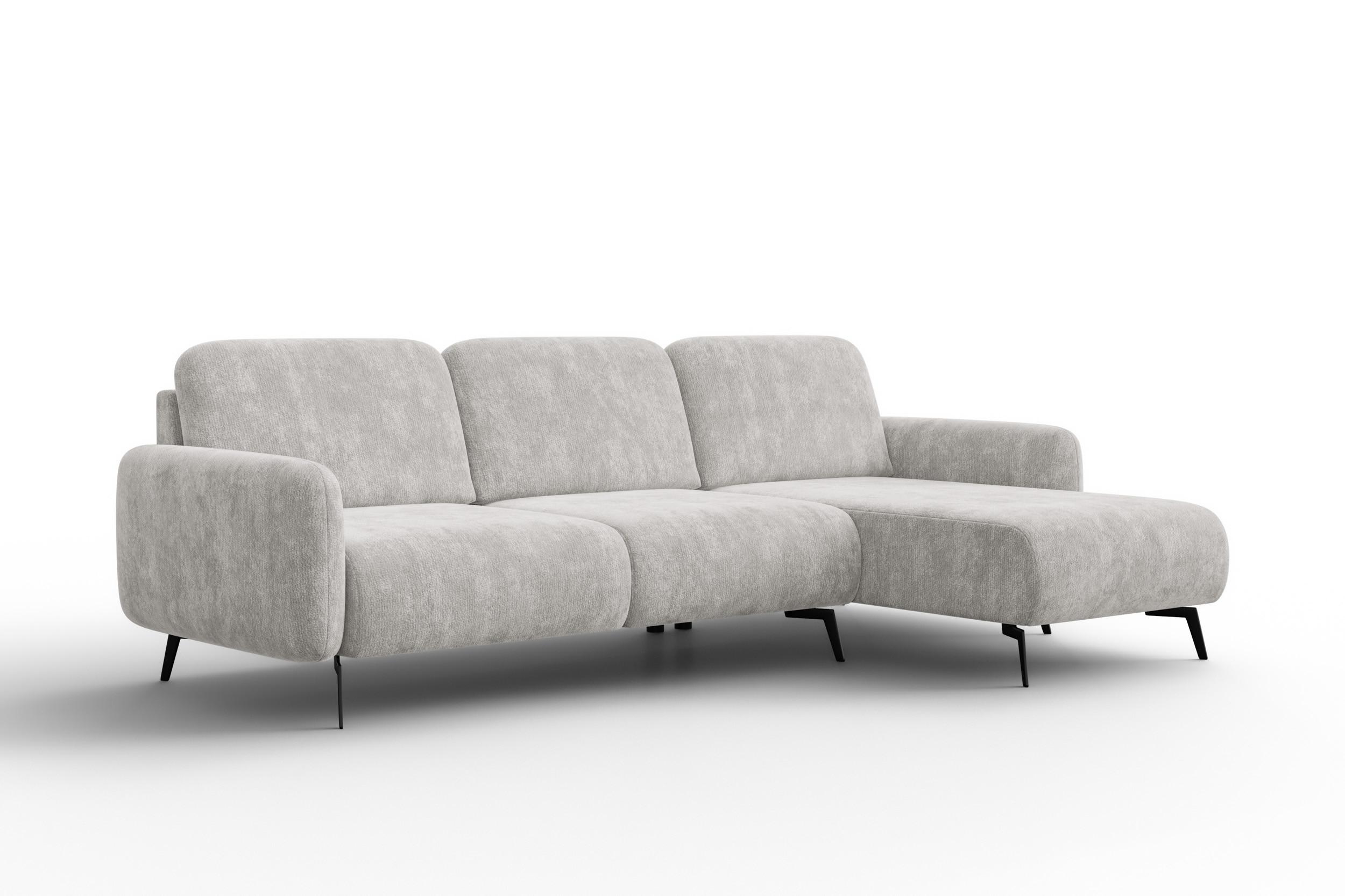 ECKSOFA FEBE 4-Sitzer RECHTS, hellgrauer Chenille-Stoff - Hellgrau/Schwarz, Holz/Textil (264/157cm) - Wozimo