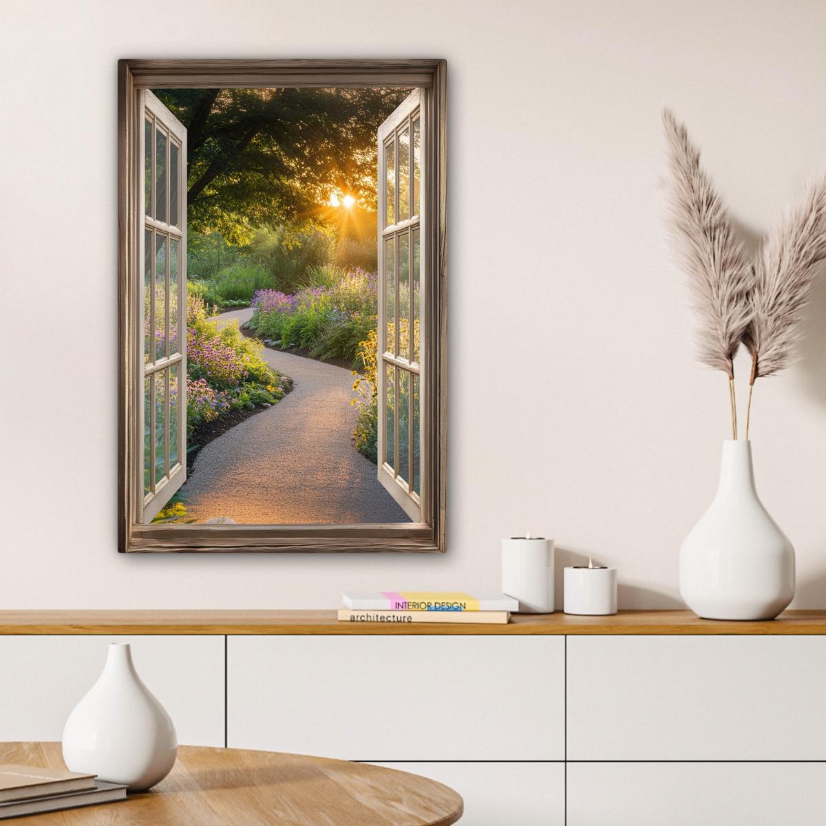 LEINWANDBILD Aussicht - Blumen - Natur - Sonne - Weg Wanddeko 40x60 cm - Hellgelb, Textil (40/60cm) - MuchoWow