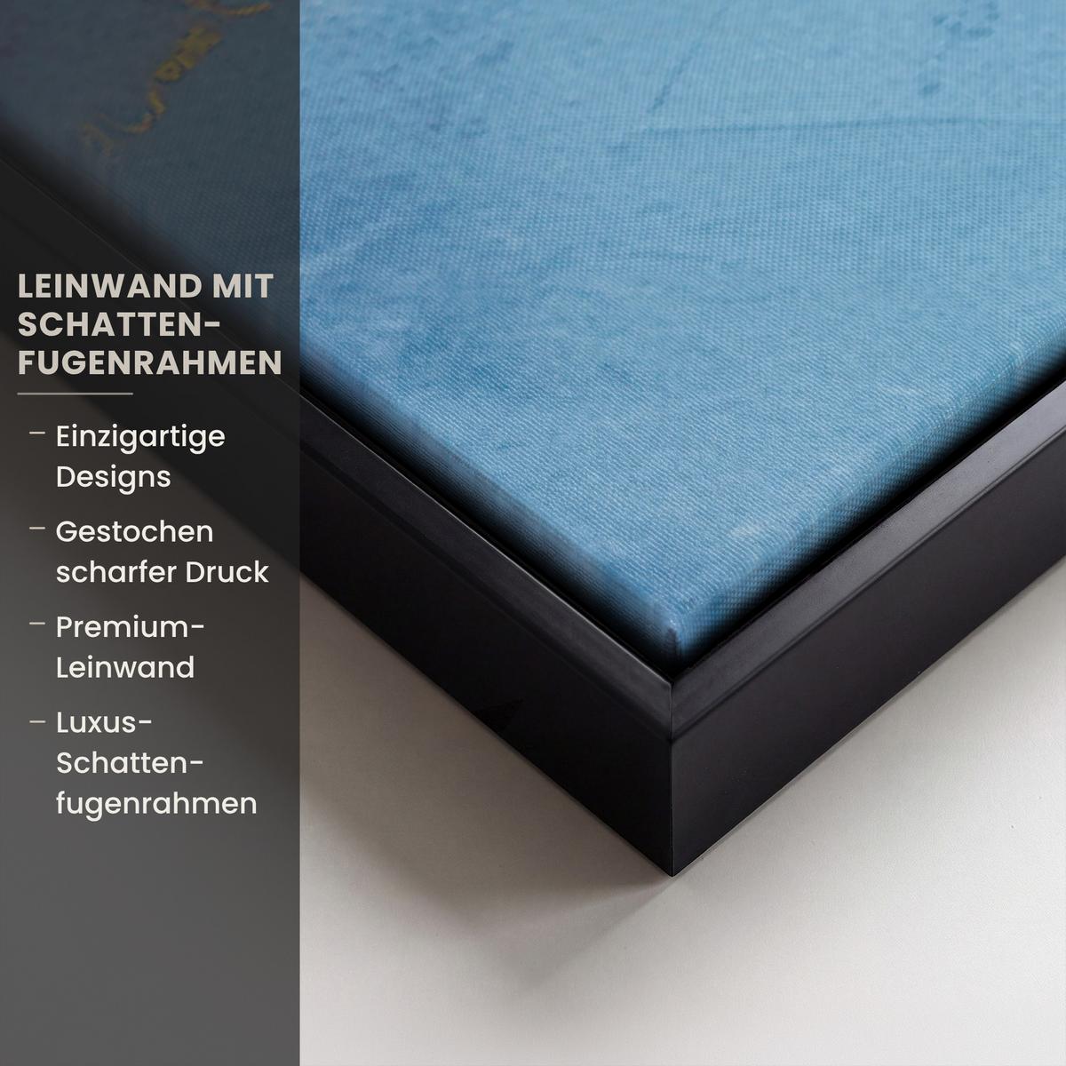 LEINWAND Bilder mit Rahmen - Kreise - Gold - Abstrakt - 150x100 - Blau, Textil (150/100cm) - MuchoWow