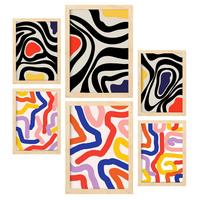 POSTER Set Mit 6 Florid Wie In Farbenfrohe Zusammenfassungen A3 & A4 Rahmen Aus Hellem Holz - Beige, Papier (29/3cm) - Nacnic