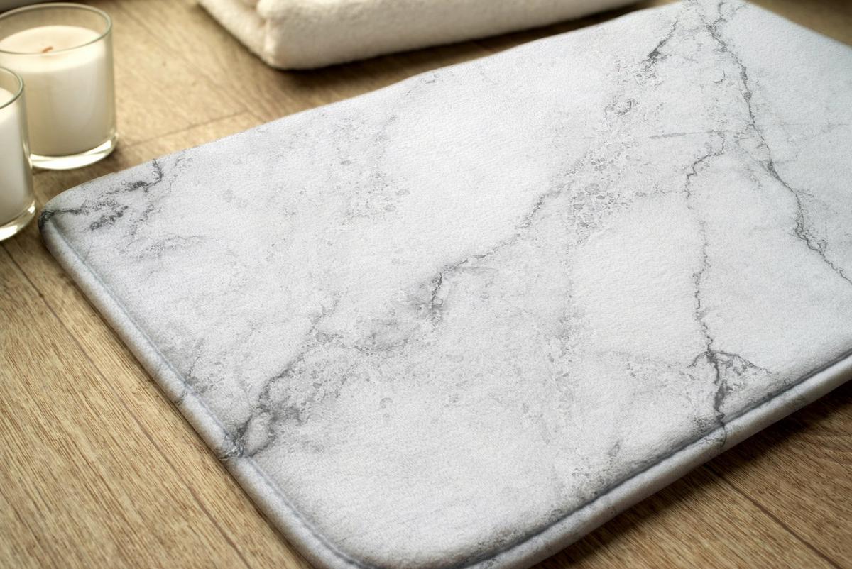 BADTEPPICH 90x60 cm Weißer Marmor - Grau, Textil (90/60cm) - TULUP