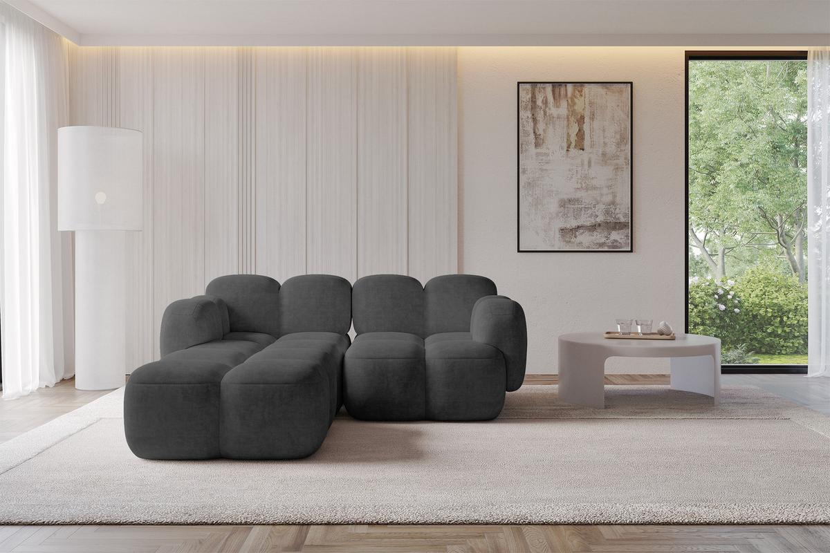 ECKSOFA modulares Sofa Links Miko-L1 214x205x75 Dunkelgrau Velours - Dunkelgrau/Schwarz, Holzwerkstoff/Kunststoff (214/205cm) - ALTDECOR