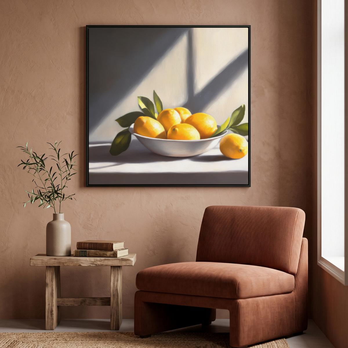 LEINWAND Bilder mit Rahmen - Zitronen - Stilleben - Gelb - 90x90 - Gelb, Textil (90/90cm) - MuchoWow