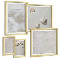 BILDER SET 5er Set - 50x50 cm & 20x30 cm & 40x60 cm Goldrahmen - Boho-Textur aus Sandsteinen - Goldfarben, Kunststoff (40/60cm) - TULUP