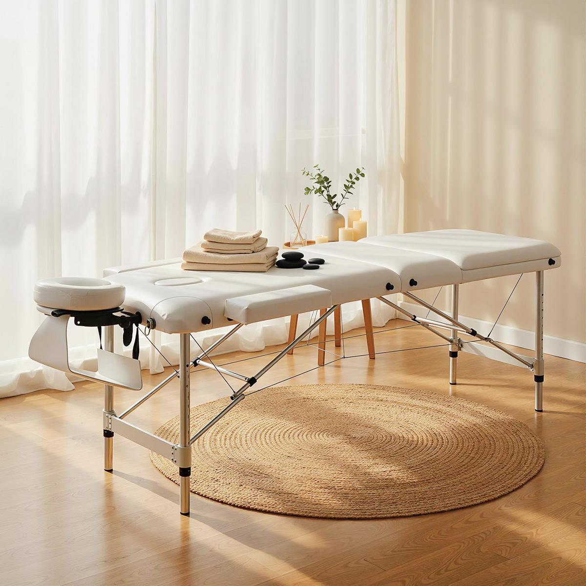 MASSAGELIEGEN höhenverstellbarer Massagetisch Massagebett Aluminium Kunststoff - Weiß, Metall (81/84/215cm) - HOMCOM