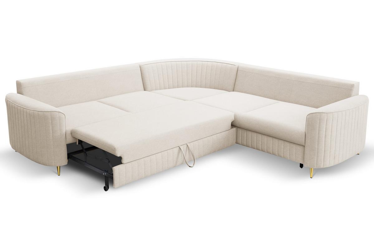 ECKSOFA VELA L-S Beige Velours-Stoff mit Schlaffunktion - Beige, Holz (251/251cm) - MASSENO