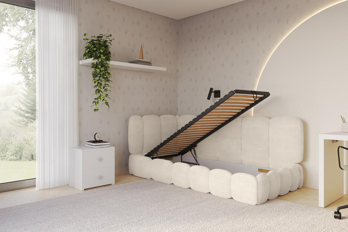 EINZELLBETT Jugendbett mit Bettkasten, Rechts - AVRY 80x200 Beige - Naturfarben, Holzwerkstoff/Textil (80/200cm) - ALTDECOR