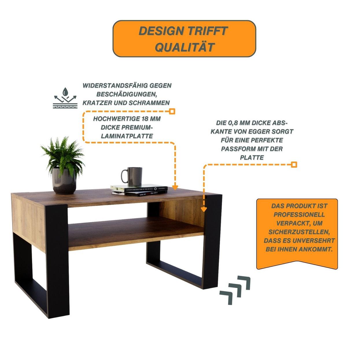 COUCHTISCH Holzwerkstoff rechteckig stabil Sonoma Eiche 45/53,6/92cm - Schwarz/Sonoma Eiche, Holzwerkstoff (53.6/92/45cm) - CraftPAK
