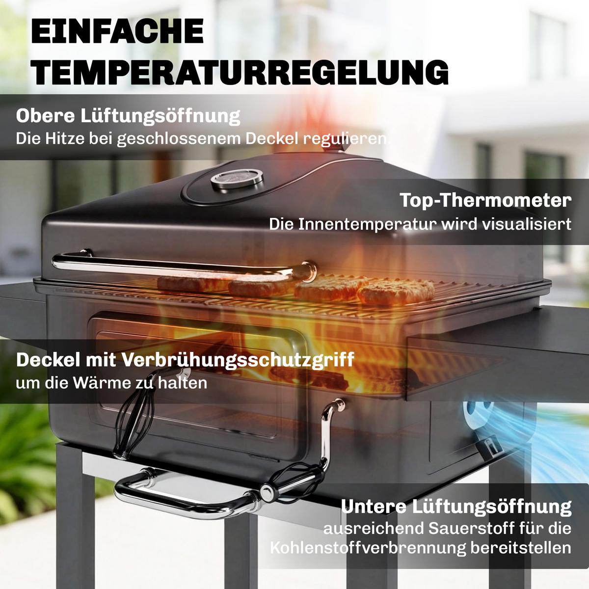 HOLZKOHLEGRILL Metall verzinkter Stahl Schwarz - Schwarz, Metall (63/101.5/112cm) - Outsunny