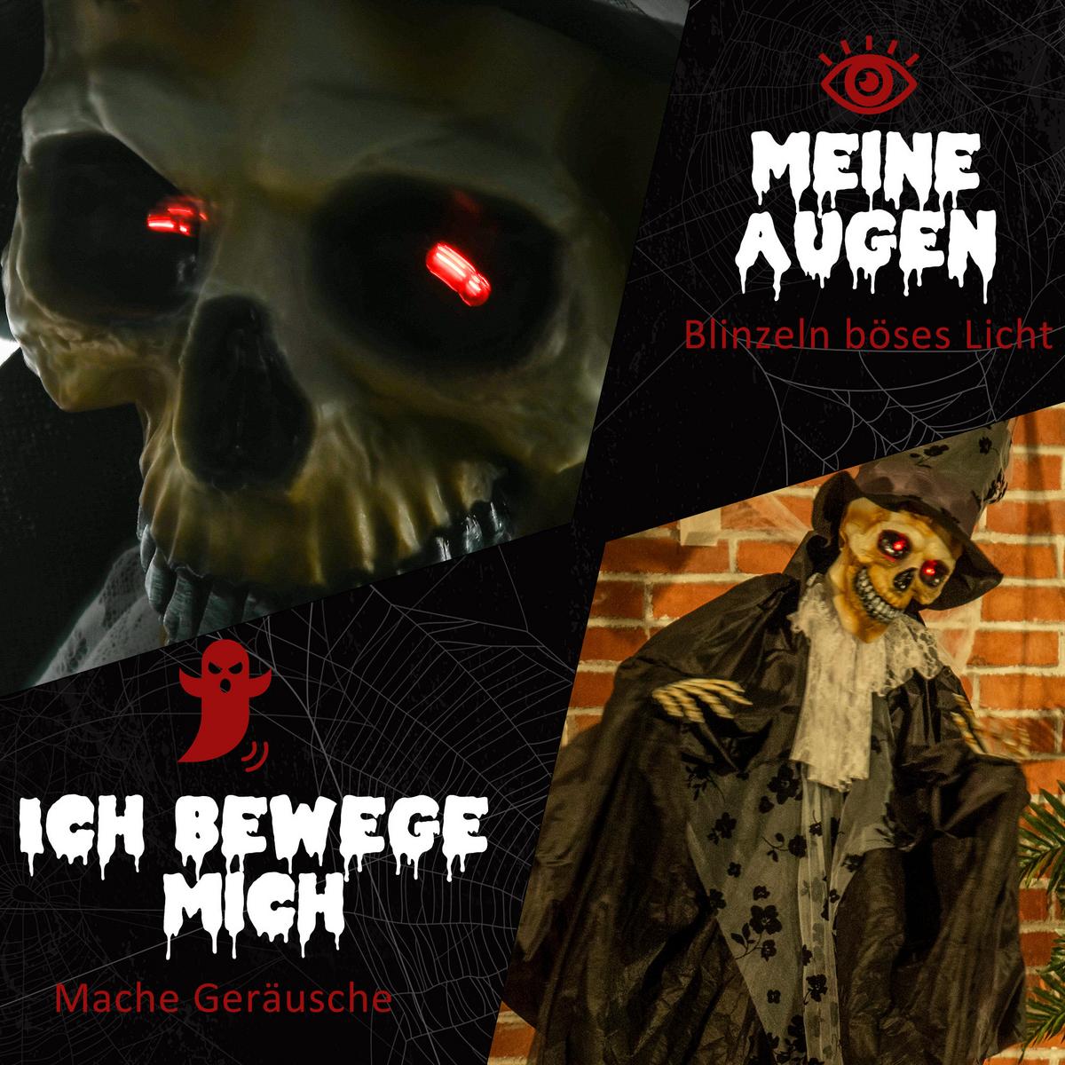 183CM Halloween-Dekoration Gespenst Bräutigam In Lebensgröße Augenglühen - Schwarz, Kunststoff (65/189/115cm) - Outsunny