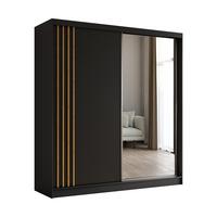 KLEIDERSCHRANK mit Spiegel-Schiebetüren und Aluminium-Leisten, LED-Beleuchtung - NALLA - 200 cm Schwarz+Schwarz+Artisan - Anthrazit/Eiche Artisan, Holzwerkstoff (200/216/61cm) - ALTDECOR
