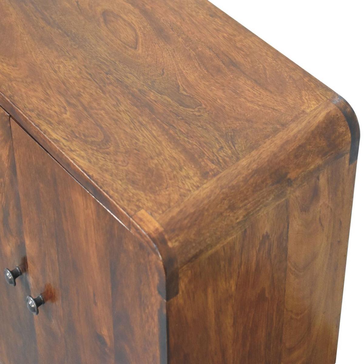 SCHRANK Mini Klassisch Kastanie, 2 Türen und 2 Regale, Dunkelbraun - Dunkelbraun/Messingfarben, Mangoholz/Holz (55/65/30cm) - Artisan Furniture