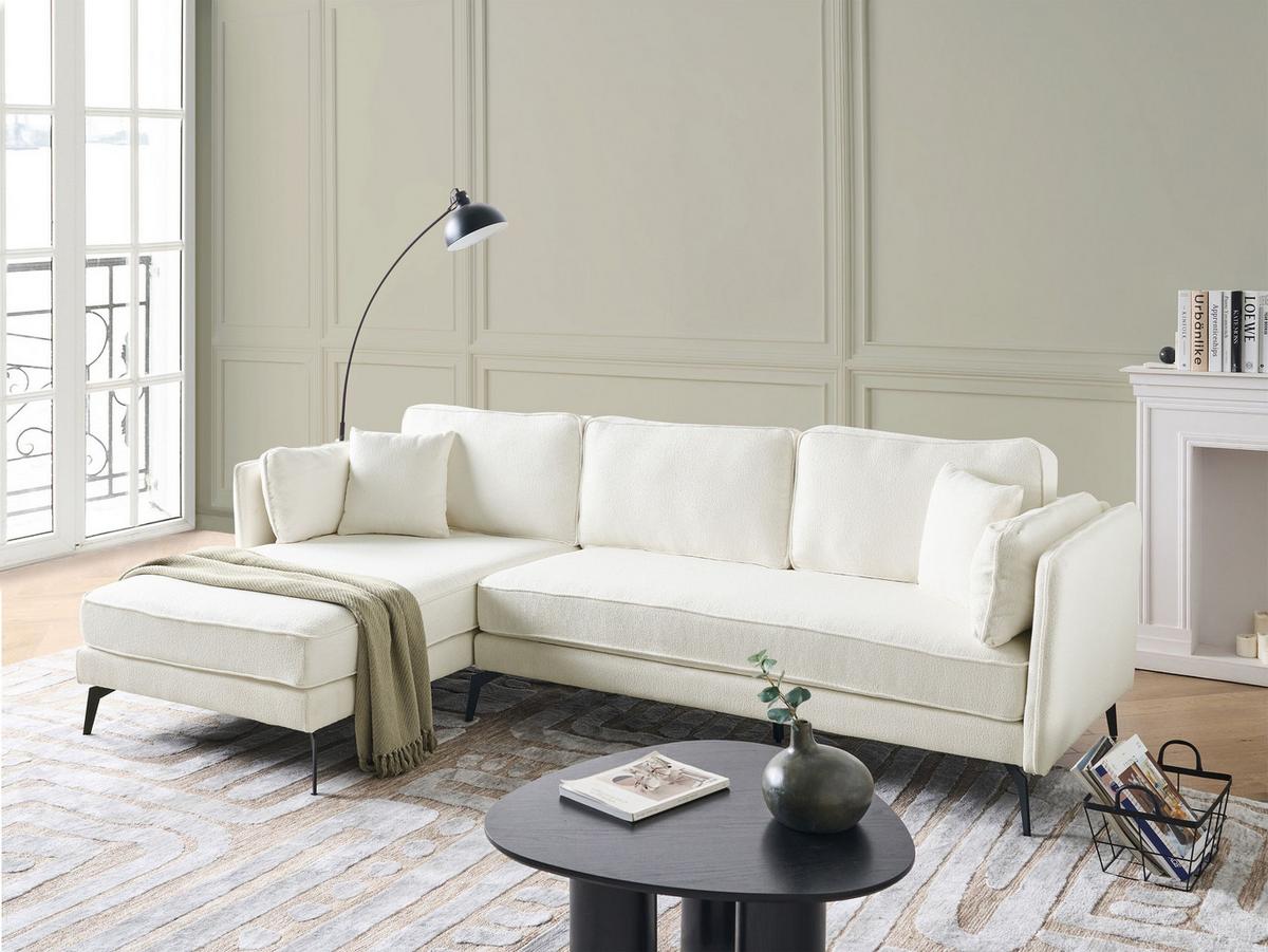 ECKSOFA 3-Sitzer Bouclé Cremeweiß rechtsseitig Altan - Creme, Textil (268/157cm) - Beliani