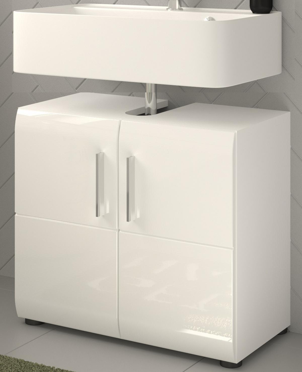 WASCHBECKENUNTERSCHRANK weiß Hochglanz, Badezimmer Unterschrank 60 cm - Chromfarben/Weiß Hochglanz, Holzwerkstoff/Kunststoff (60/54/32cm) - Inn.Furn
