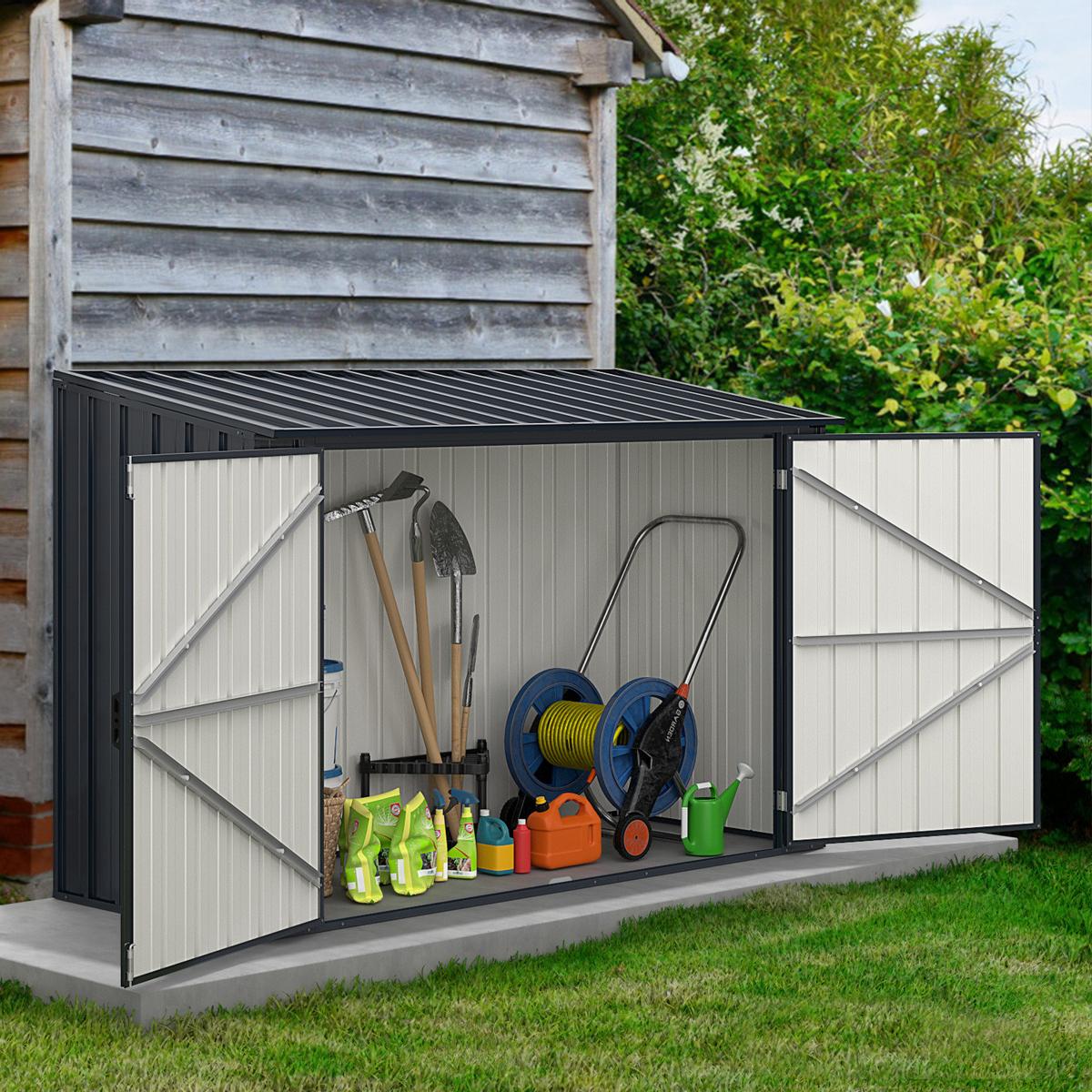 MÜLLTONNENBOX mit abschließbarer Tür grau - Grau, Metall (158/127/79cm) - COSTWAY