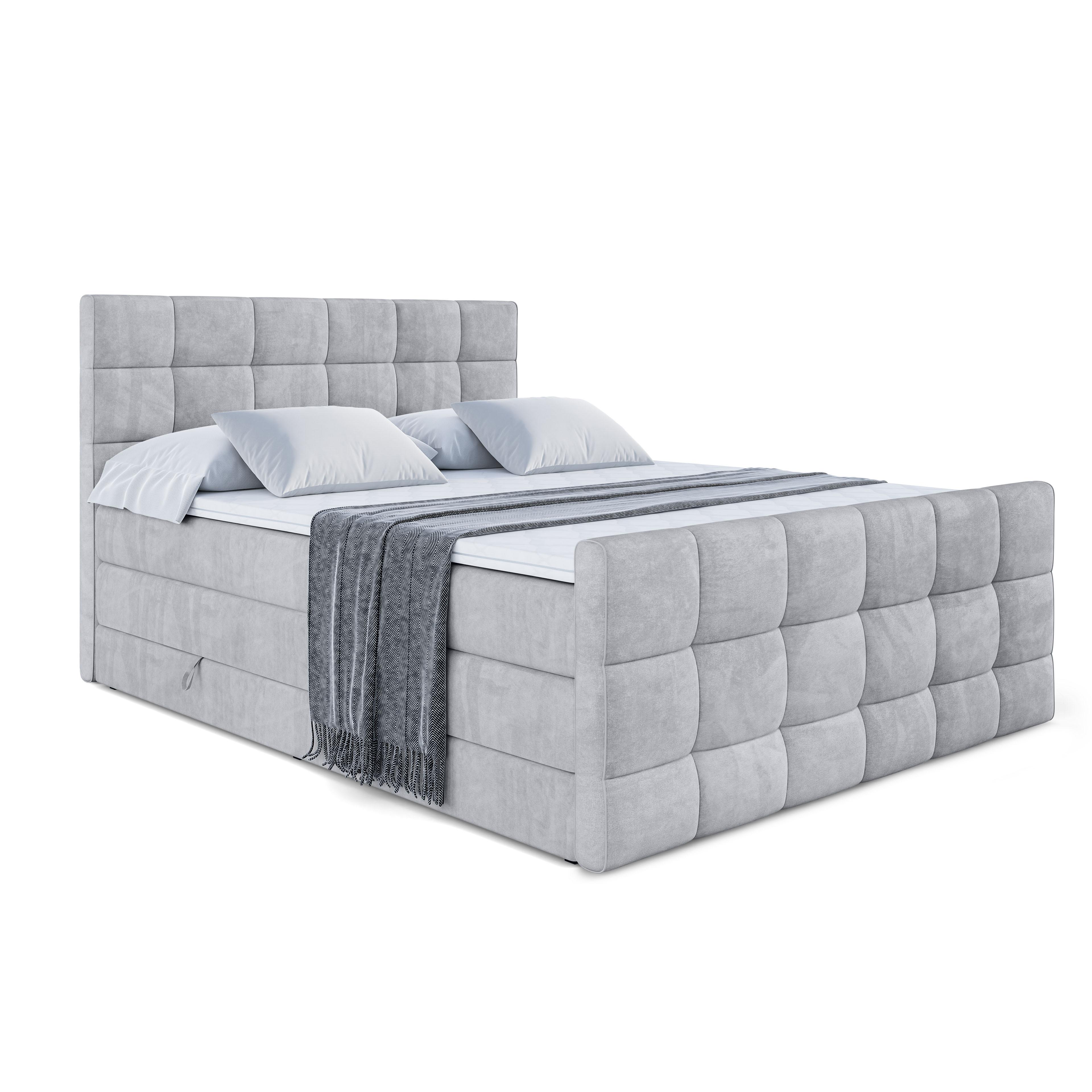BOXSPRINGBETT APO-Z KING - 140 x 200 - H3/H4 - Hellgrau - Grau, Holzwerkstoff (140/200cm) - ALTDECOR