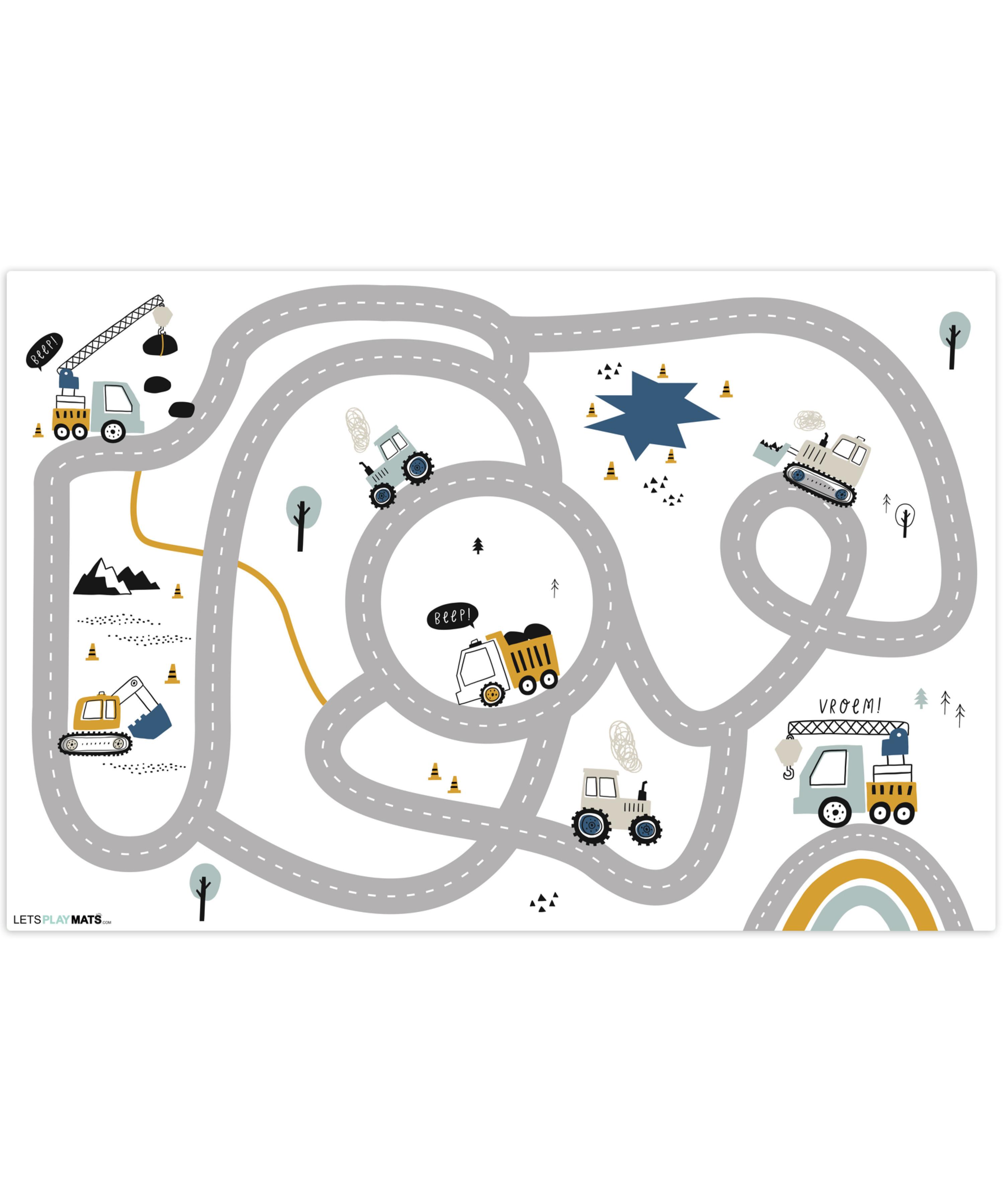 KINDERTEPPICH Baustelle - Bagger - Auto - Regenbogen - Design Spielteppich 180x120 cm - Weiß, Kunststoff (180/0.3cm) - OnlyWow