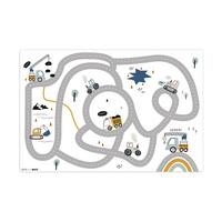 KINDERTEPPICH Baustelle - Bagger - Auto - Regenbogen - Design Spielmatte 105x70 cm - Weiß, Kunststoff (105/0.3cm) - OnlyWow