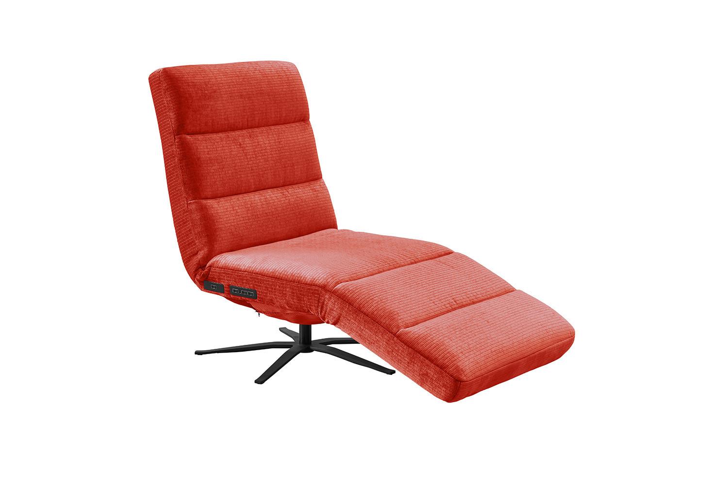 RELAXLIEGE ALINA Rot Cord Relaxfunktion, Drehbar (360°) - Rot/Schwarz, Textil/Metall (82/115/156cm) - KAWOLA