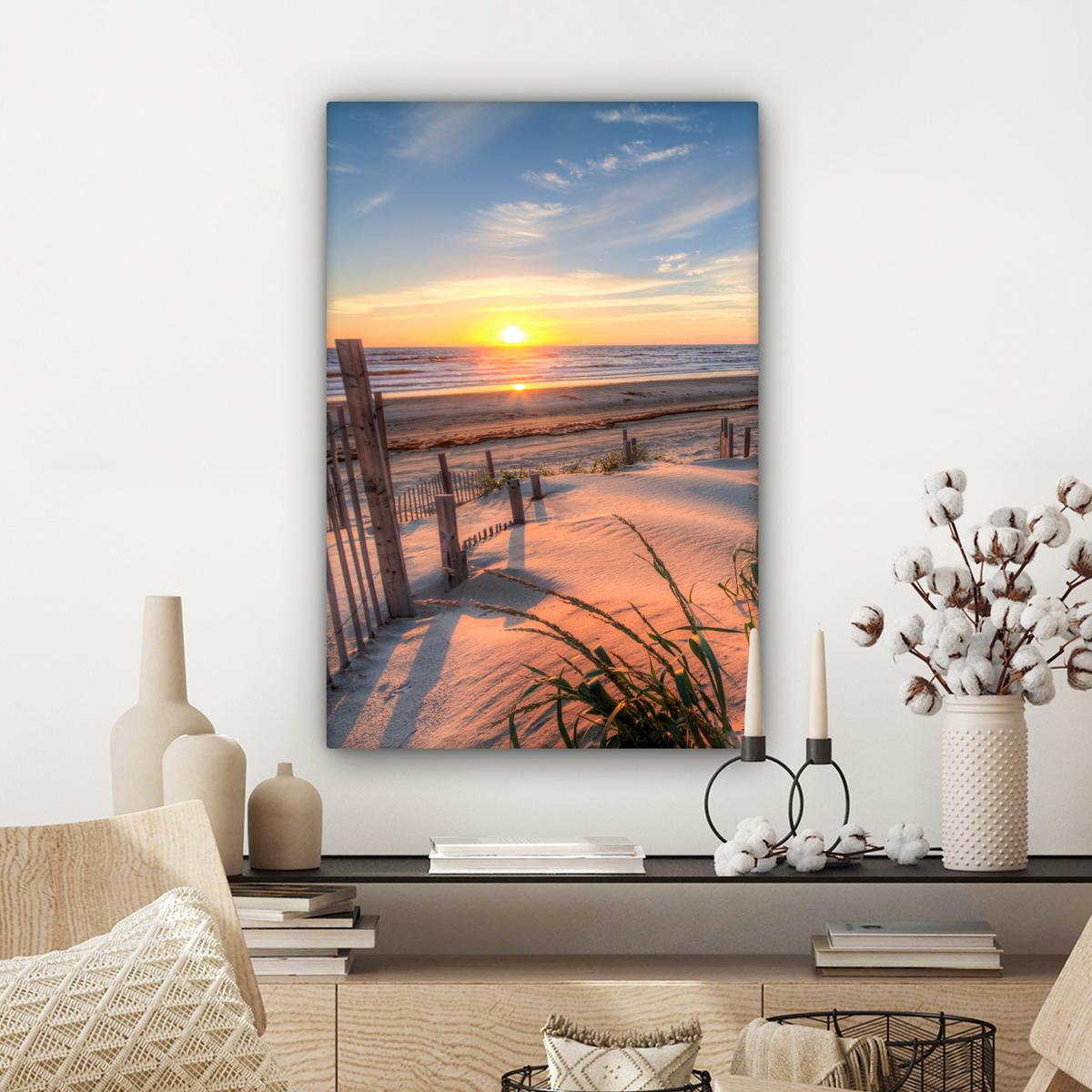 LEINWANDBILD Strand - Meer - Düne - Sonnenuntergang - Landschaft Wanddeko Schlafzimmer 60x90 cm - Beige, Textil (60/90cm) - MuchoWow
