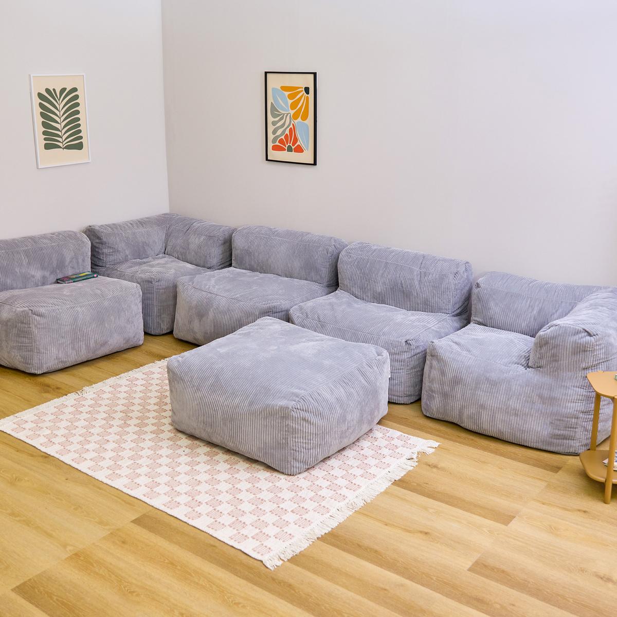SITZSACK-SOFA 6-tlg. ZEN: 2 Ecksessel, 3 Sessel, Fußstütze - Grau, Textil (450/68/100cm) - icon
