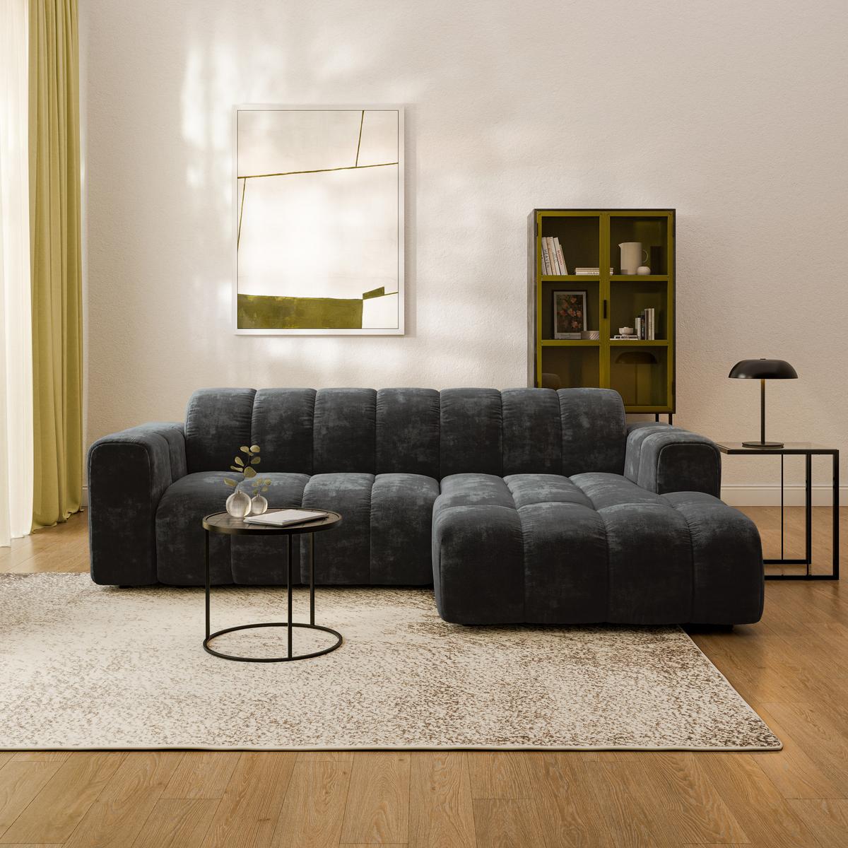 ECKSOFA TISI Schwarz Chenille - Schwarz, Holz (274/165cm) - MASSENO