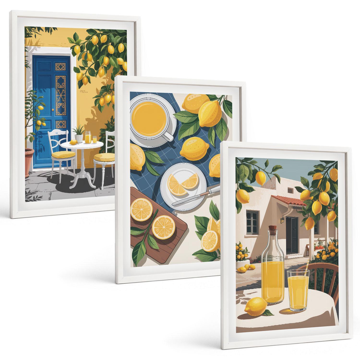 BILDER SET 3er Set - 40x60 cm Weißer Rahmen - Patio Sun Limonade - Weiß, Kunststoff (40/60cm) - TULUP
