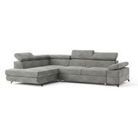 ECKSOFA FAVIEN L-S Hellgrau Velours-Stoff mit Schlaffunktion - Hellgrau, Holz (257/190cm) - MASSENO