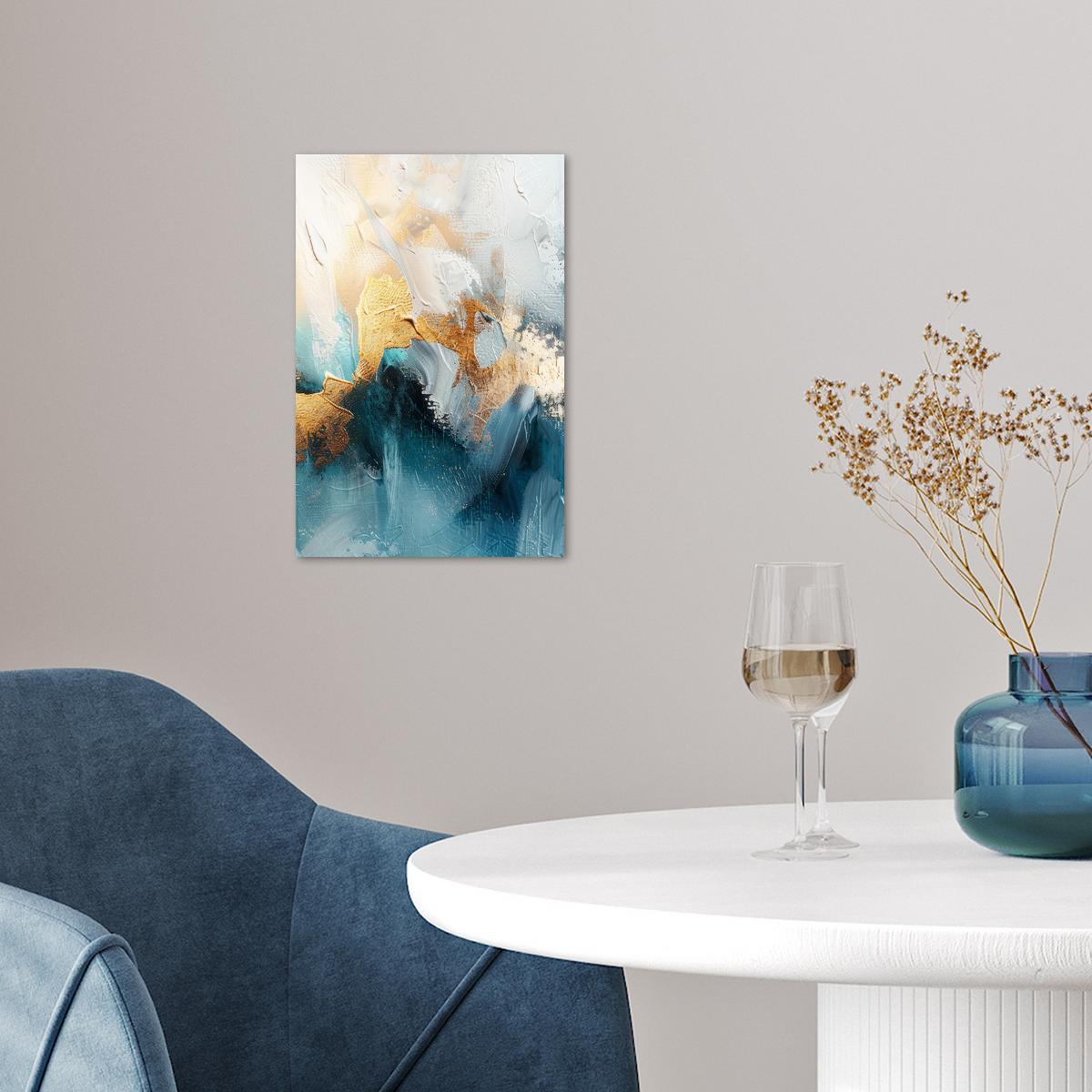 POSTER Abstrakt - Kunst - Gold - Blau Room Decor 20x30 cm - Petrol, Papier (20/30/0.1cm) - MuchoWow