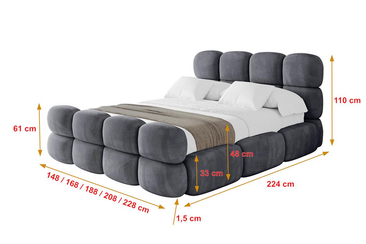 POLSTERBETT mit Bettkasten, Fußteil und Lattenrost, Bett mit Matratze H3/H4 - NOMA-Z 180x200 Dunkelgrau - Dunkelgrau, Holzwerkstoff/Textil (180/200cm) - ALTDECOR