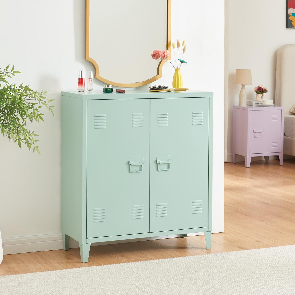 METALLSCHRANK Oripää - Pastellgrün, Metall (80/90/33cm) - [en.casa]