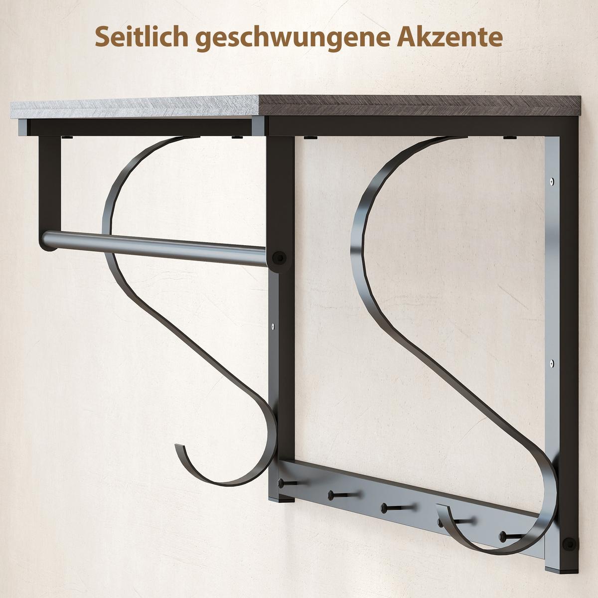SCHUHREGAL 4 Ebenen Wandgarderobe mit Ablage 5 Haken und Stange gepolstert - Schwarz/Grau, Holzwerkstoff/Metall (30/87.6/70cm) - HOMCOM