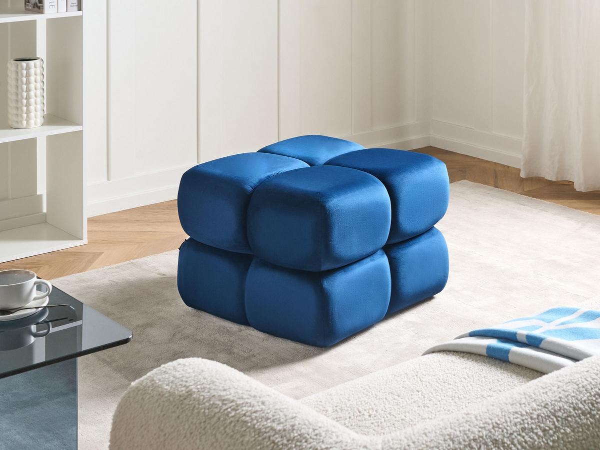 POUF Samtstoff Marineblau Caliente - Hellblau, Textil (60/44/60cm) - Beliani