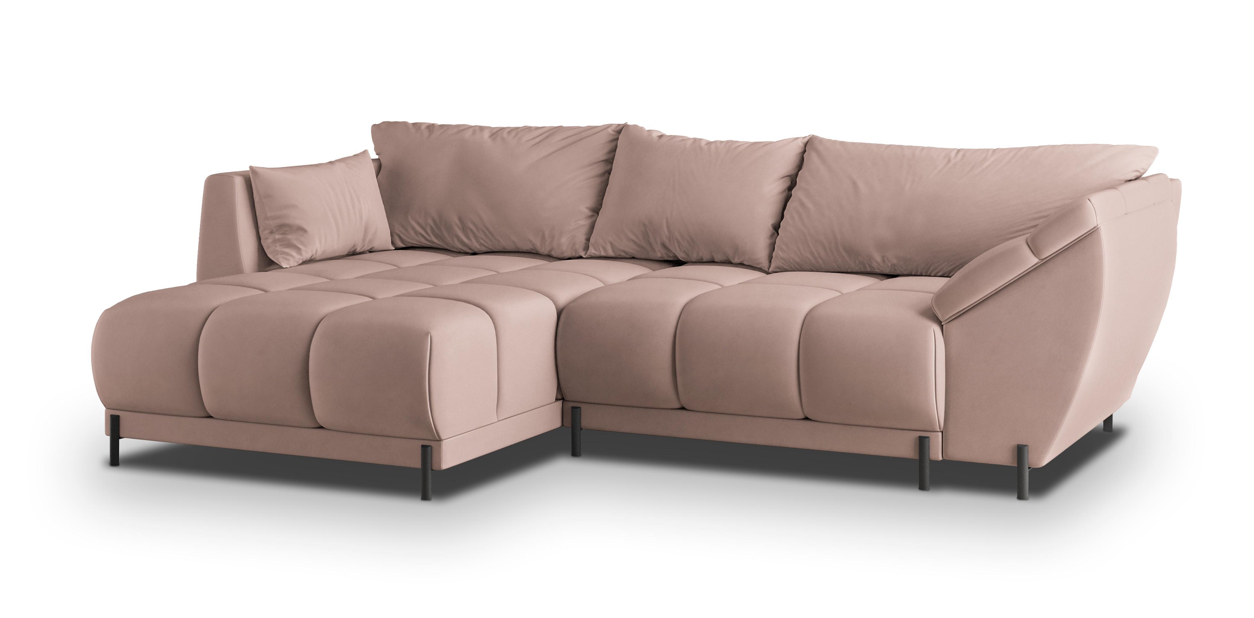 ECKSOFA VESTANO L-S Rosa Velours-Stoff mit Schlaffunktion - Rosa, Holz (287/182cm) - MASSENO