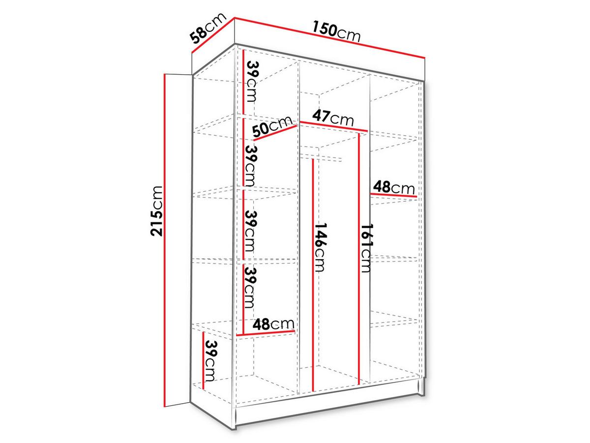 KLEIDERSCHRANK Calia I - Eichefarben/Schwarz, Holzwerkstoff/Metall (150/215/58cm) - MIRJAN24