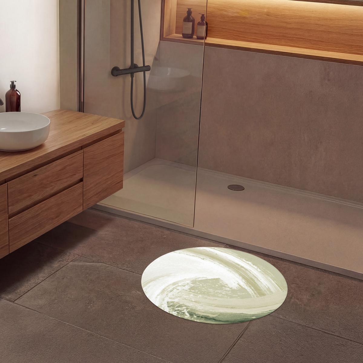 BADEMATTE Abstrakt - Pinselstriche - Wellen - Grün Badvorleger 70x70 cm - Mintgrün, Textil (70/70cm) - OnlyWow