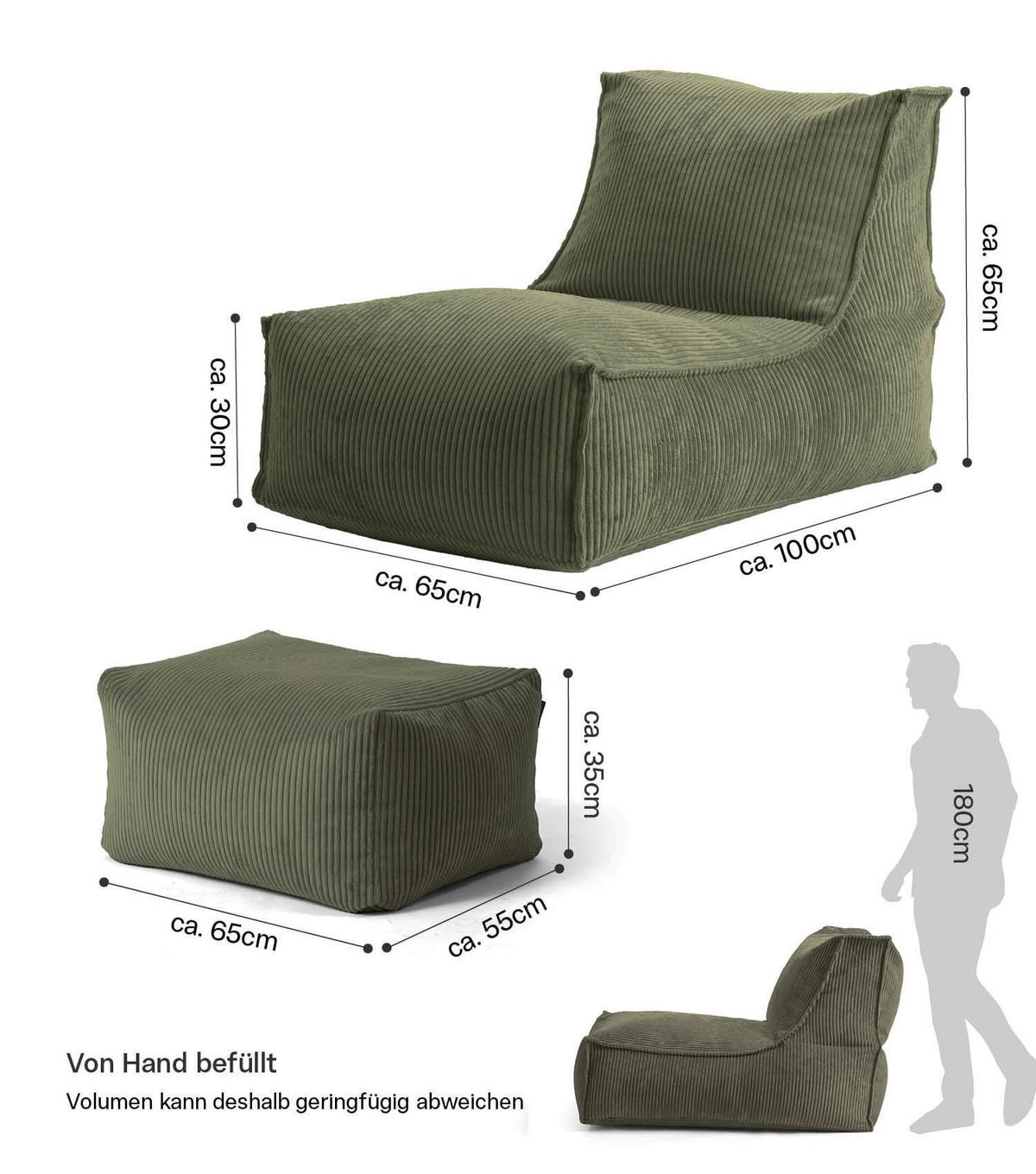 SITZSACK Cord Doze mit Hocker - Grün, Textil (60/65/95cm) - Mokebo