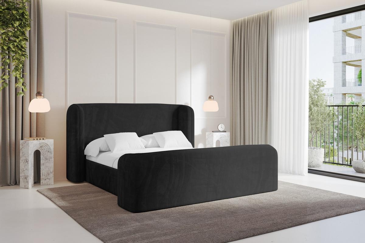 POLSTERBETT mit Bettkasten, Fußteil und Lattenrost, Bett mit Matratze H3/H4 - ESTI-Z 140x200 Schwarz - Schwarz, Holzwerkstoff/Textil (140/200cm) - ALTDECOR