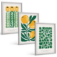 BILDER SET 3er Set - 40x60 cm Silberner Rahmen - Pflanzenmuster Blüten Blätter - Silberfarben, Kunststoff (40/60cm) - TULUP
