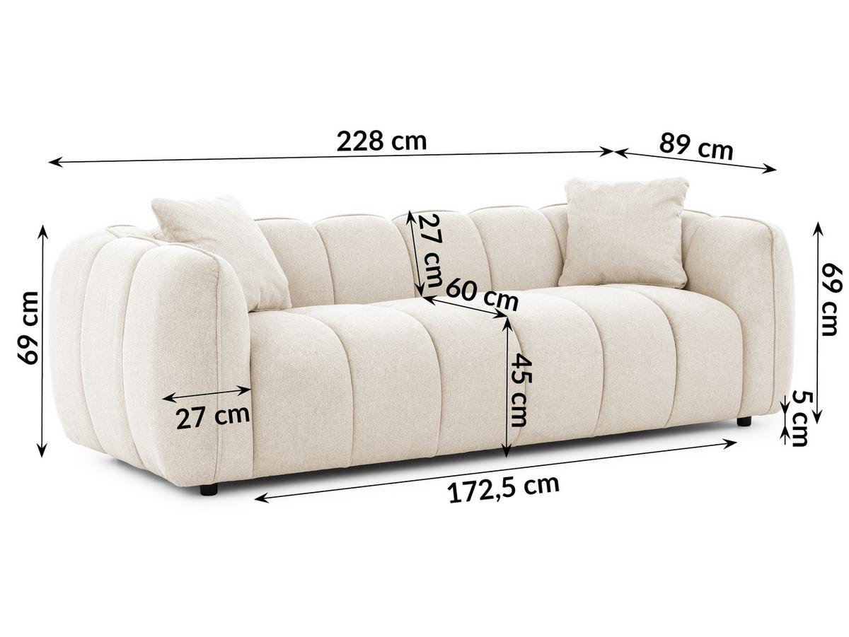 3-SITZER SOFA Nubira in tief gesteppter Bubble-Optik aus weichem Hellbeige Strukturstoff im modernen Design - Beige/Schwarz, Holz/Kunststoff (228/69/89cm) - S-Style Möbel
