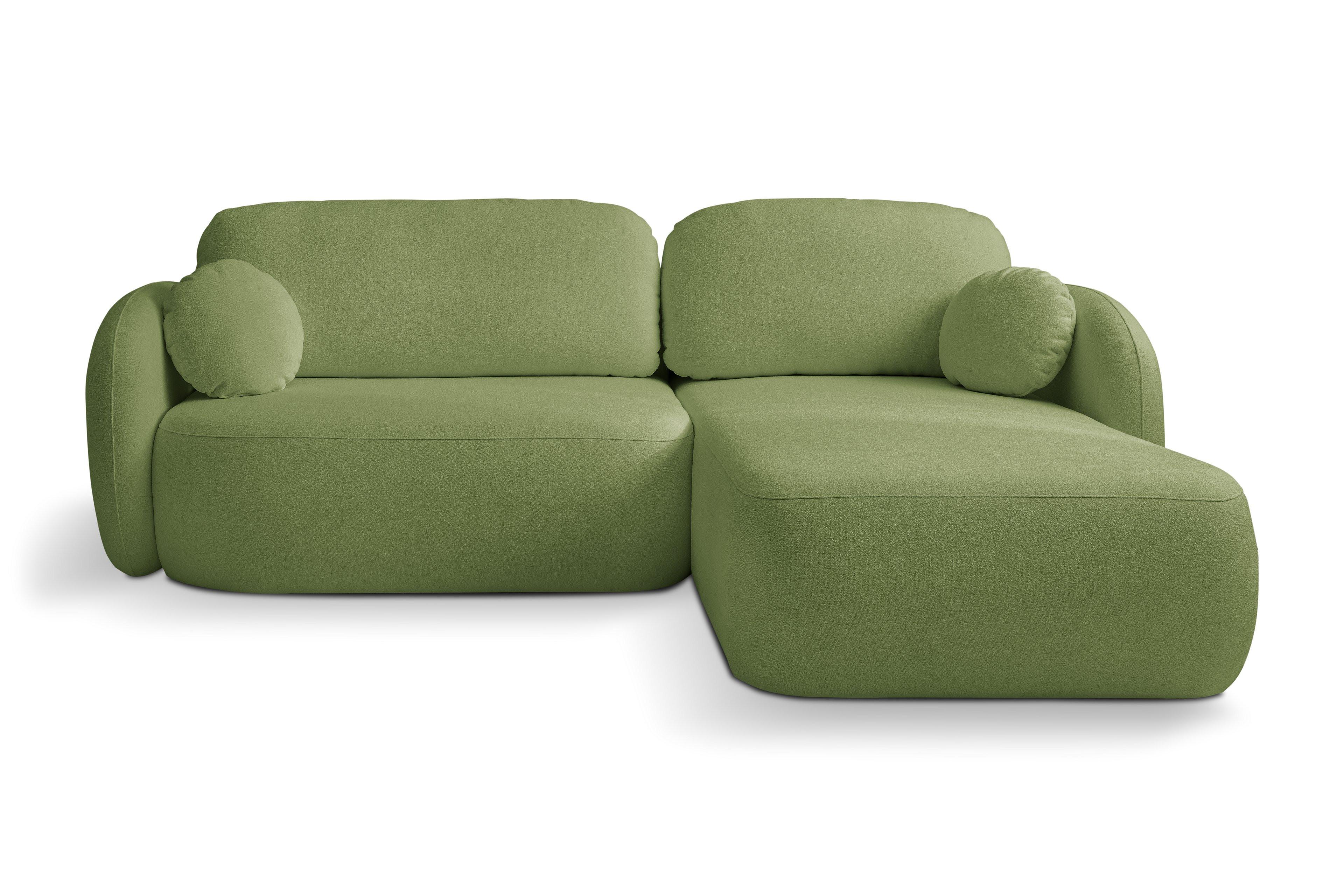 ECKSOFA AMICO R-S Grün Geflochtener Stoff mit Schlaffunktion - Grün, Holz (248/174cm) - MASSENO