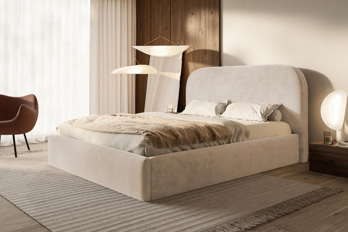 BETT 160x200 - Polsterbett mit Bettkasten und Metallrahmen - Modern Betten - Amor-Samtstoff - Kollektion Verona - Beige - Beige, Holz/Textil (160/200cm) - Alpi-Möbel