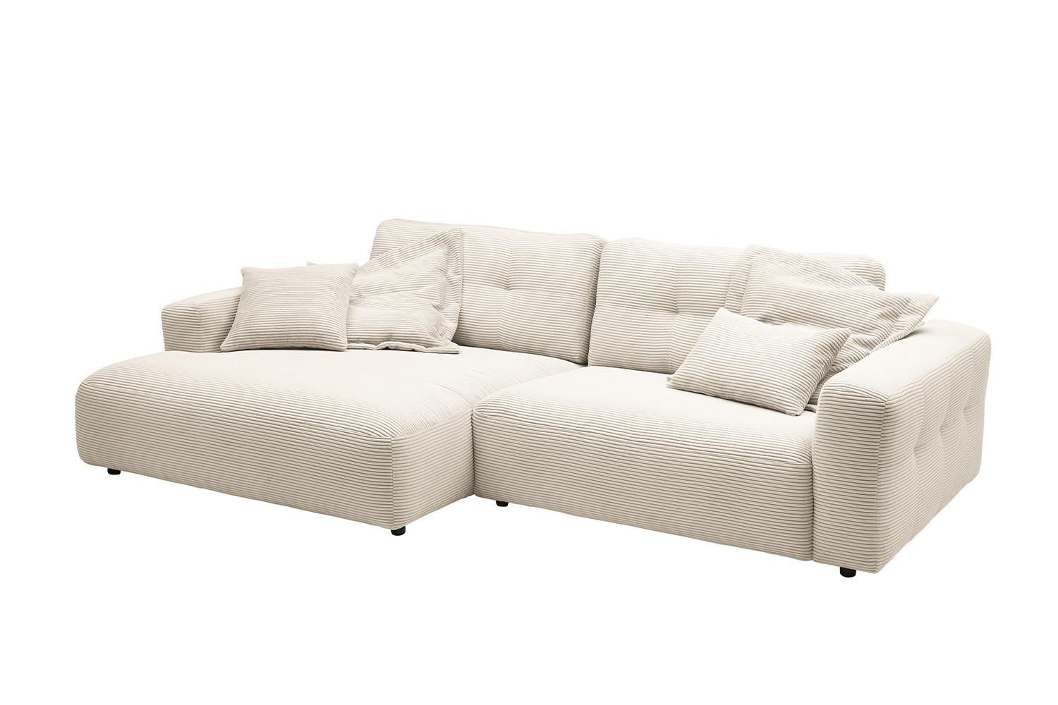 ECKSOFA MIKA Cremeweiß Cord - Creme/Schwarz, Kunststoff/Textil (276/167cm) - KAWOLA