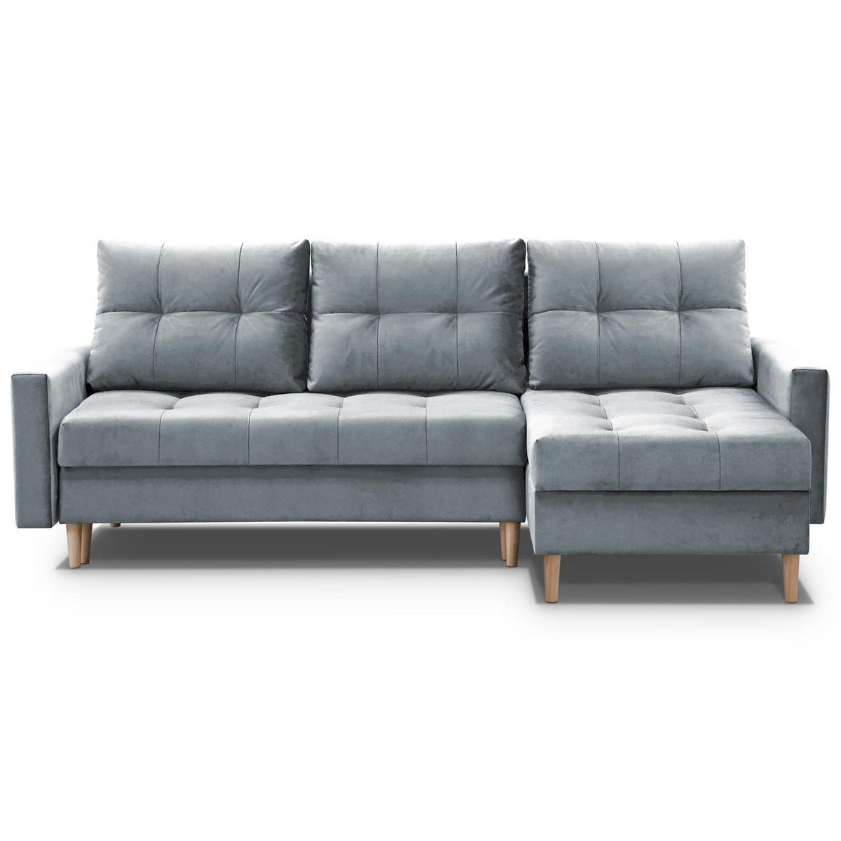 ECKSCHLAFSOFA Halant mit Bettkasten, universelle Ottomane, Veloursstoff, Hellgrau - Hellgrau, Textil (220/140cm) - Beautysofa