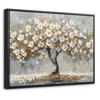LEINWAND Bilder mit Rahmen - Baum - Blumen - Weiß - Natur - Kunst - 40x30 - Weiß, Textil (40/30cm) - MuchoWow