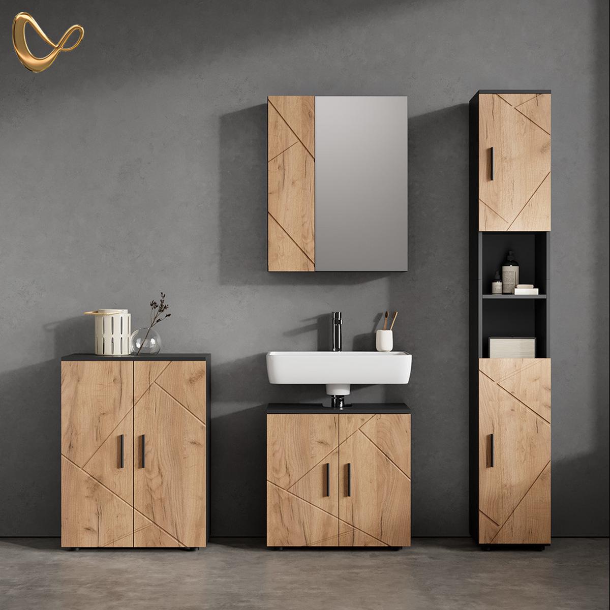 SPIEGELSCHRANK Ronco Anthrazit/Goldkraft Eiche 60 x 75 cm - Honigeiche/Anthrazit, Holzwerkstoff (60/75/17.2cm) - Livinity®