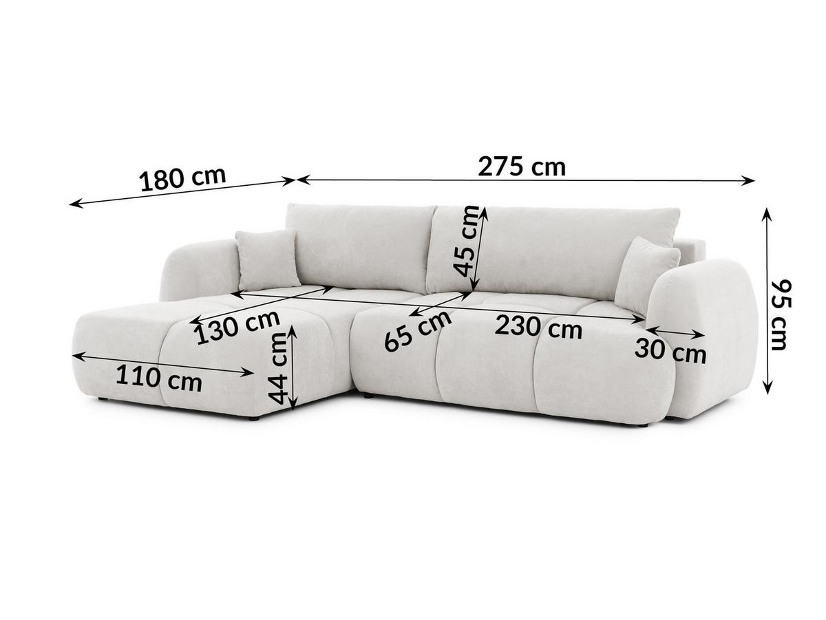 ECKSOFA Loretto aus natürlichem Creme Webstoff mit Schlaffunktion, Bettkasten und tiefen Steppungen in Bubble-Optik - Creme/Schwarz, Holz/Kunststoff (180/275cm) - S-Style