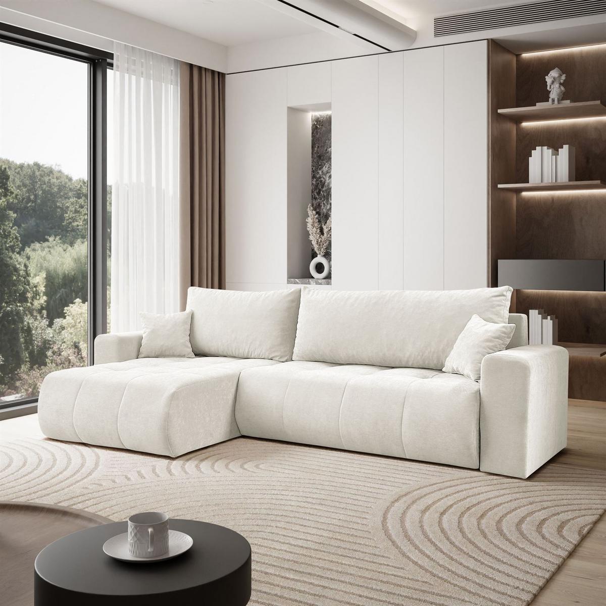 ECKSOFA Gepolstertes CLOUD mit Schlaffunktion und Bettkasten, Wind 02 - Beige, Textil (277/143cm) - Lookway
