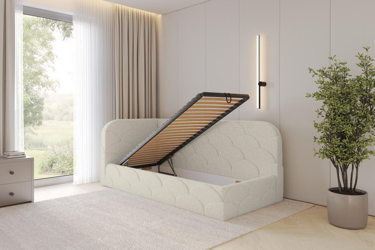 EINZELLBETT Jugendbett mit Bettkasten, Rechts - ELRY 80x200 Beige - Perlmutt, Holzwerkstoff/Textil (80/200cm) - ALTDECOR