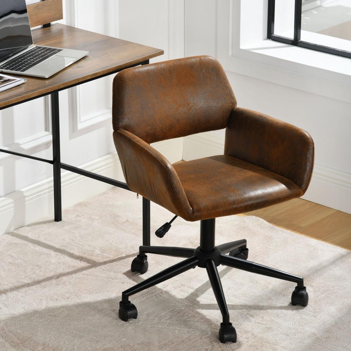 DREHSTUHL Wildleder Optik, Höhenverstellbar und 360° drehbar - Schwarz/Braun, Textil/Metall (54/85/56cm) - Urban Meuble